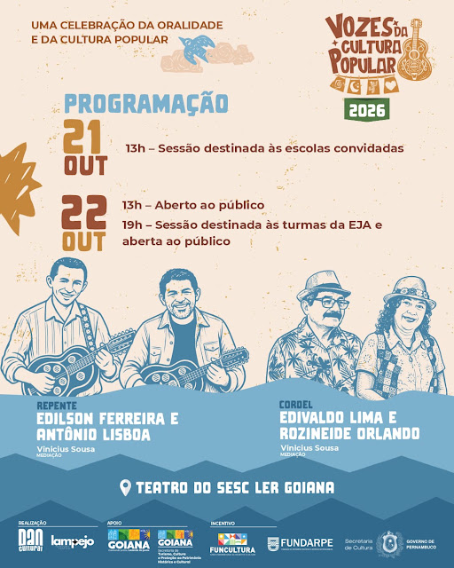 Vozes da Cultura Popular leva repente, cordel e recitações a estudantes e ao público em Goiana
